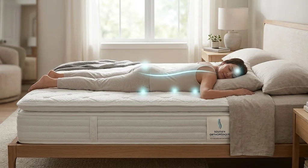 Dormeuse à plat sur un matelas, ligne du dos mise en évidence
